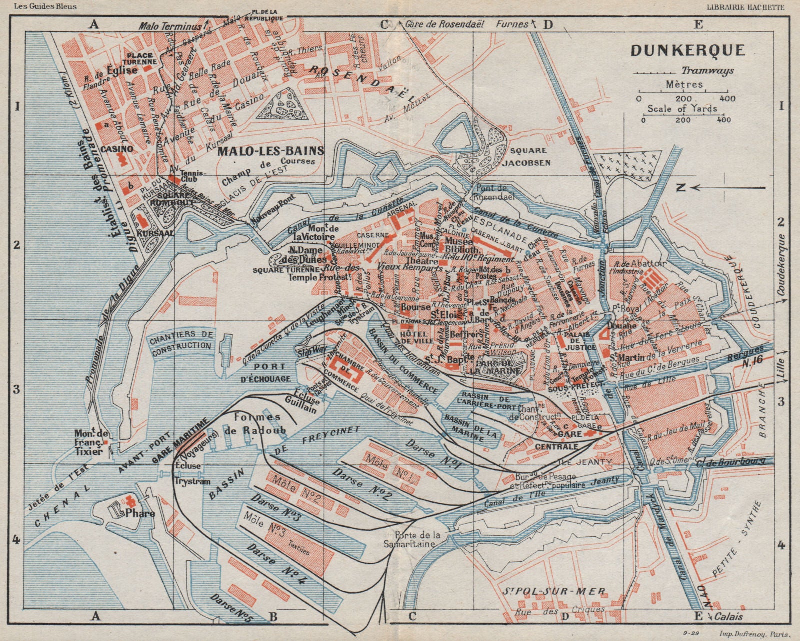 DUNKERQUE. Vintage town city map plan. Nord 1930 old vintage chart